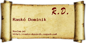 Raskó Dominik névjegykártya